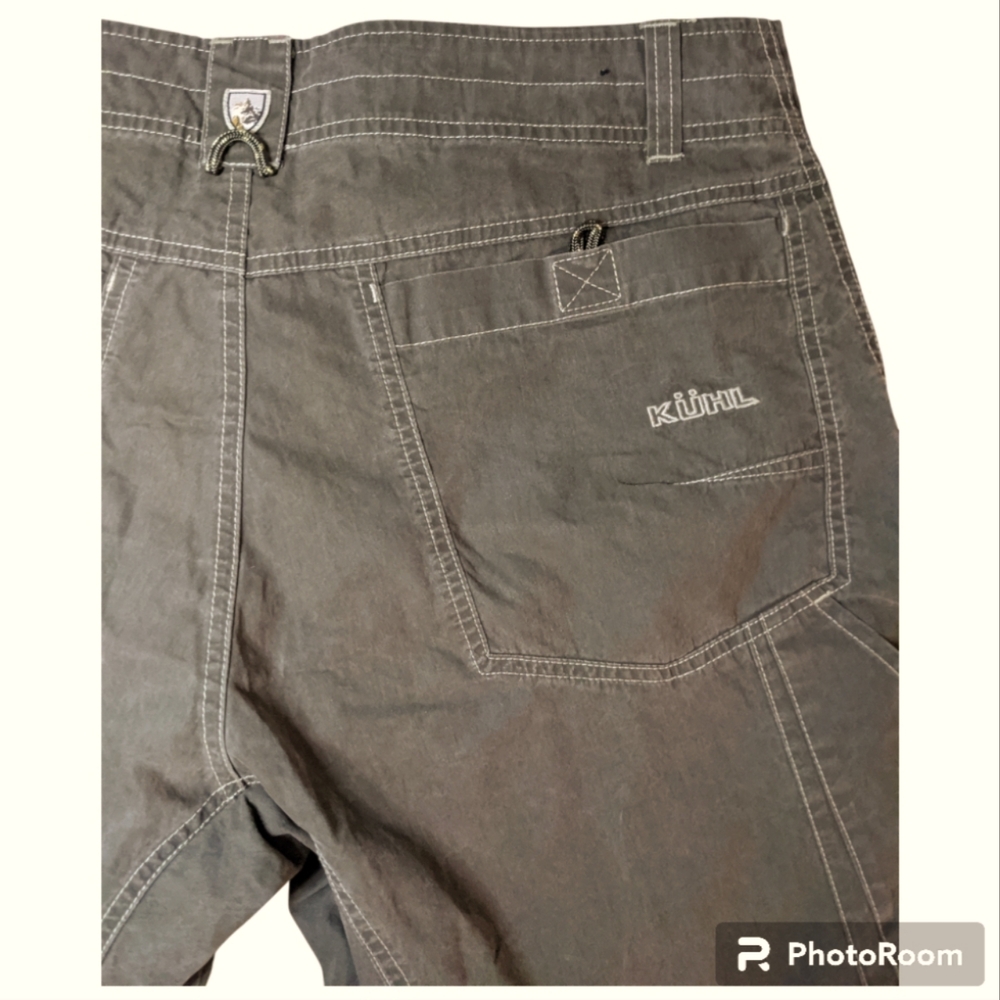 KÜHL Cargo Hiking Vintage Patina Dye Olive Outdoor Shorts Men's 34 EXC. COND.!!